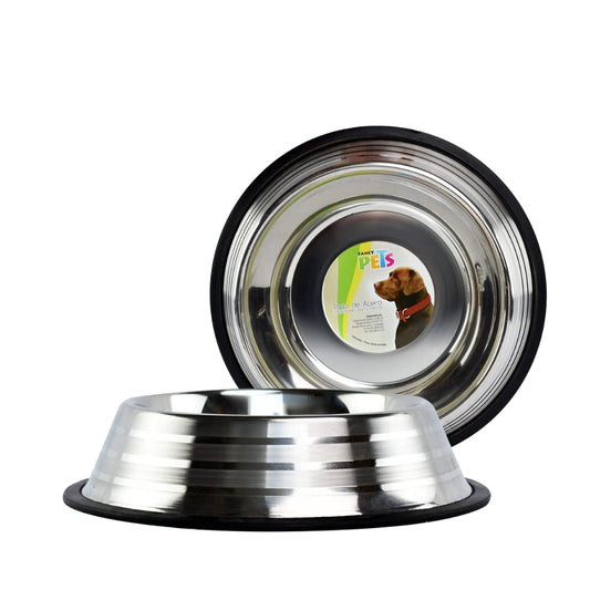 Plato Estriado de Acero Inoxidable Fancy Pets Plateado con Antiderapante para Perro