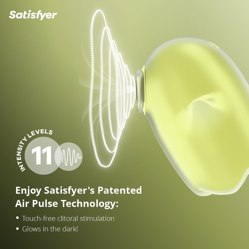 Estimulador Satisfyer Amarillo con Tecnología Air Pulse, Brilla en la Oscuridad, Resistente al Agua, Recargable en Silicona