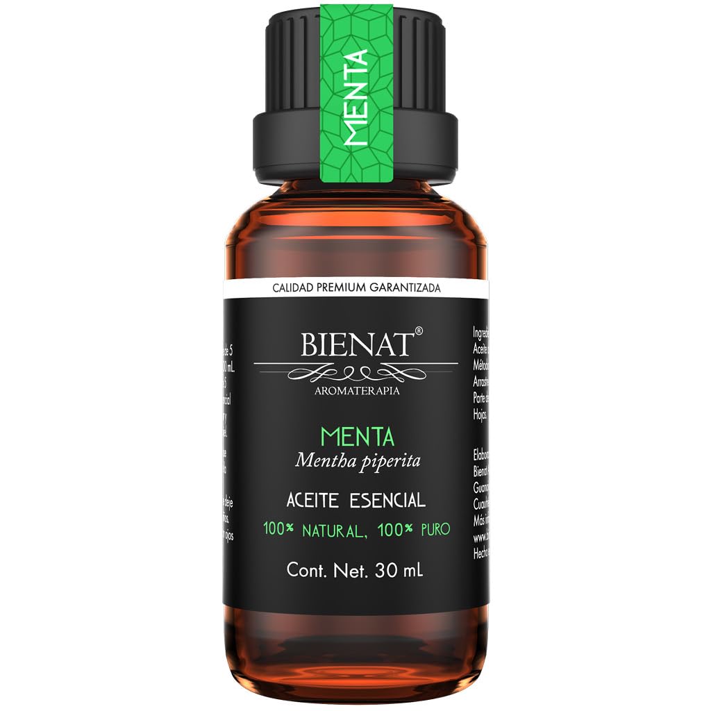 BIENAT AROMATERAPIA Aceite Esencial de Menta 30mL | 100% Puro y Concentrado | Ideal para Difusor de Aromas, Humidificador, Aromaterapia, Masajes, Meditación, Jabones y Velas | Esencia Natural en Gotas