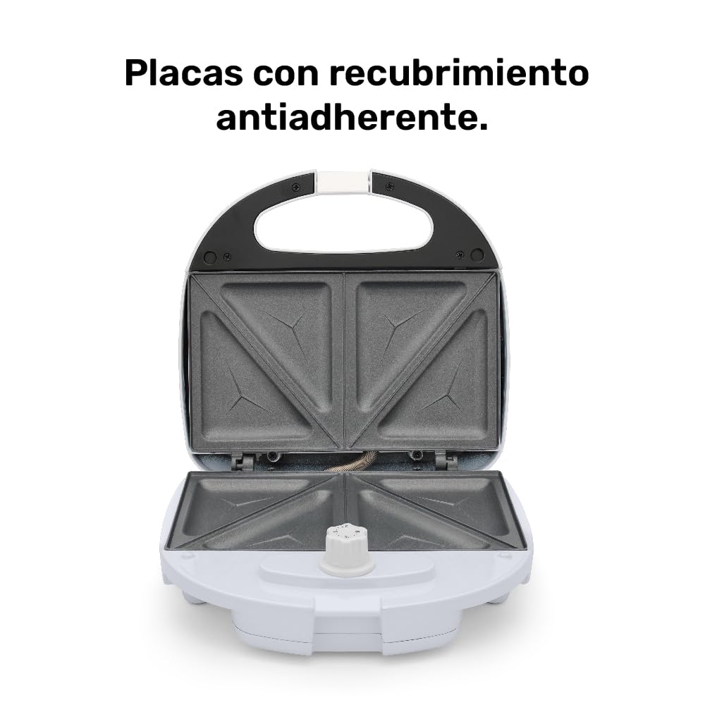 Sandwichera Taurus Beige Antiadherente Compacta con Almacenaje Vertical y Luz Indicadora