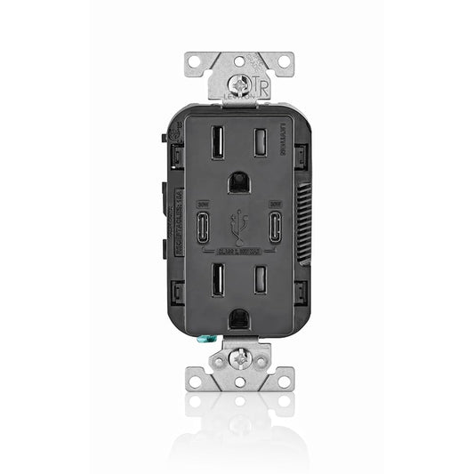 Leviton 005-T5635-00E Combinación Contacto Doble a Prueba de Manipulaciones y Contacto USB tipo C/C, Negro