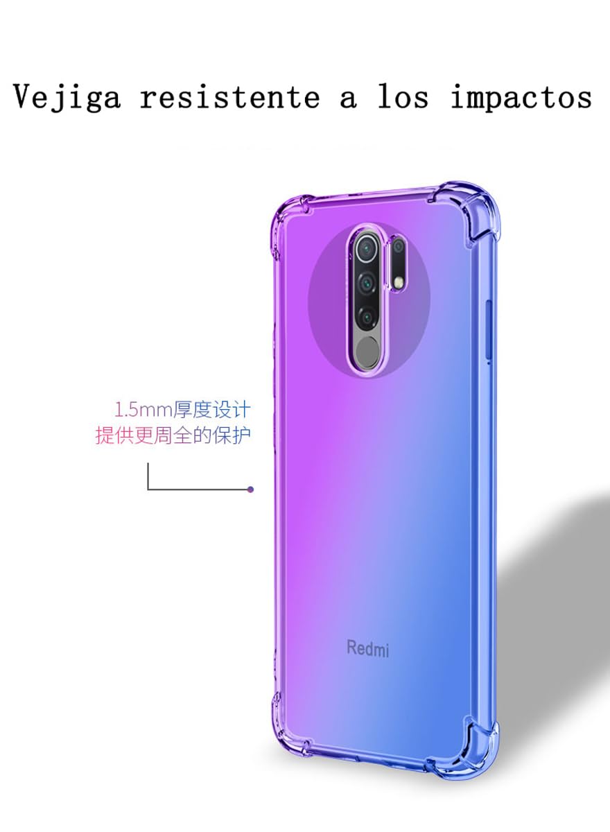 DABUNA Funda para Xiaomi Redmi 9 Case Uso Rudo,Transparente Colores Degradados Protectora de Cámara Anticaída Carcasa Bumper(Púrpura Azul)