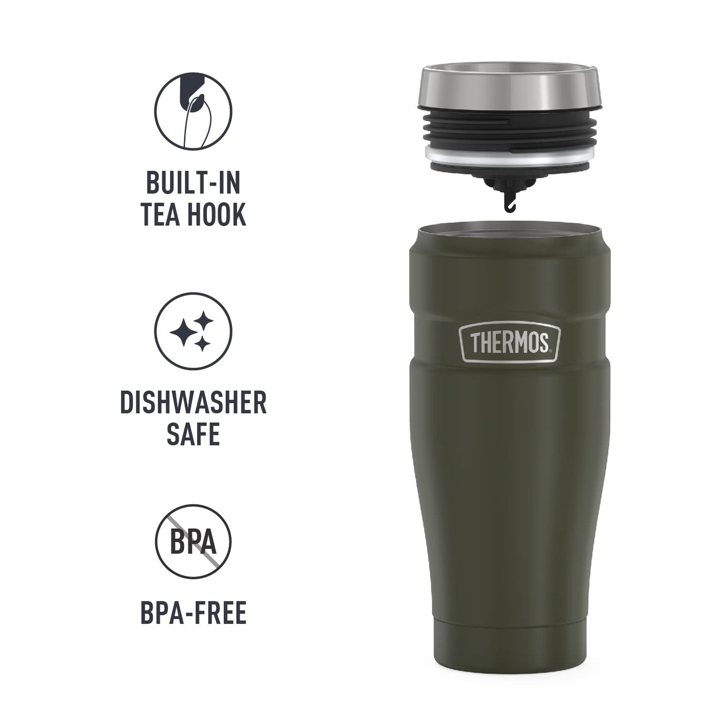 Vaso de Viaje Thermos King Acero Inoxidable 16 Onzas Verde Army