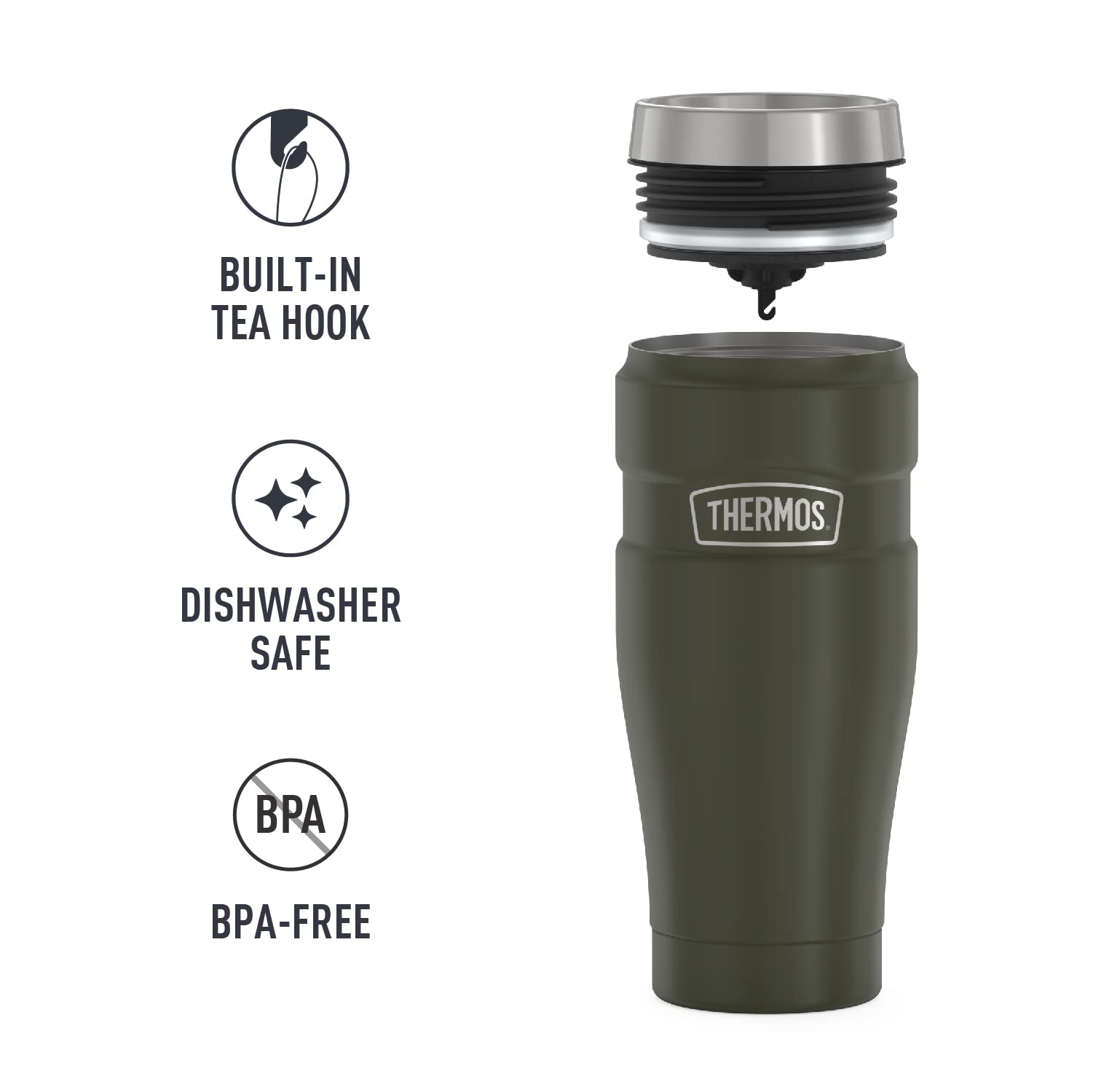 Vaso de Viaje Thermos King Acero Inoxidable 16 Onzas Verde Army