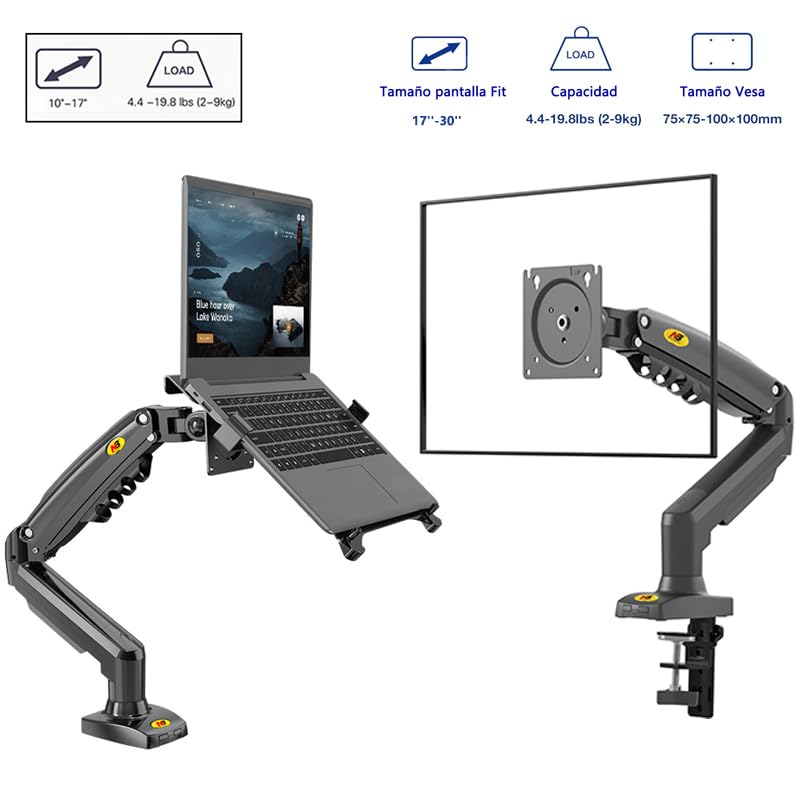 Soporte Hidráulico MORNWELL Negro con Bandeja Ajustable Ergonómica para Laptop y Monitor