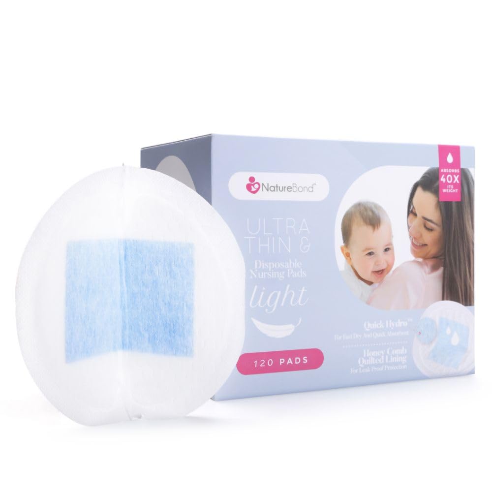 Discos absorbentes de lactancia desechables ultradelgadas, de NatureBond - Almohadillas contorneadas para lactancia, ligeras y altamente absorbentes (120 Pzas)