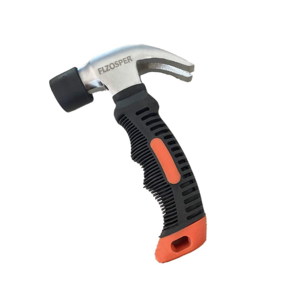 FLZOSPER - Martillo de garra rechoncho de 8 onzas con iniciador de uñas magnético, cabeza de acero pulido resistente, mango de goma Ergo, mini martillo para el hogar, bricolaje, camping, niños,