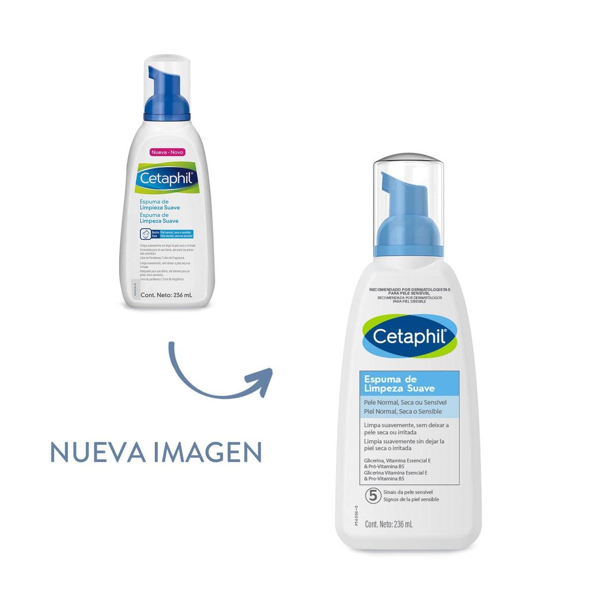 Cetaphil Espuma de Limpieza Suave, Limpia Suavemente sin Dejar la Piel Seca Formulada para Uso Diário Recomendada por Dermatólogos para Piel Sensible - 1 pieza de 236ml