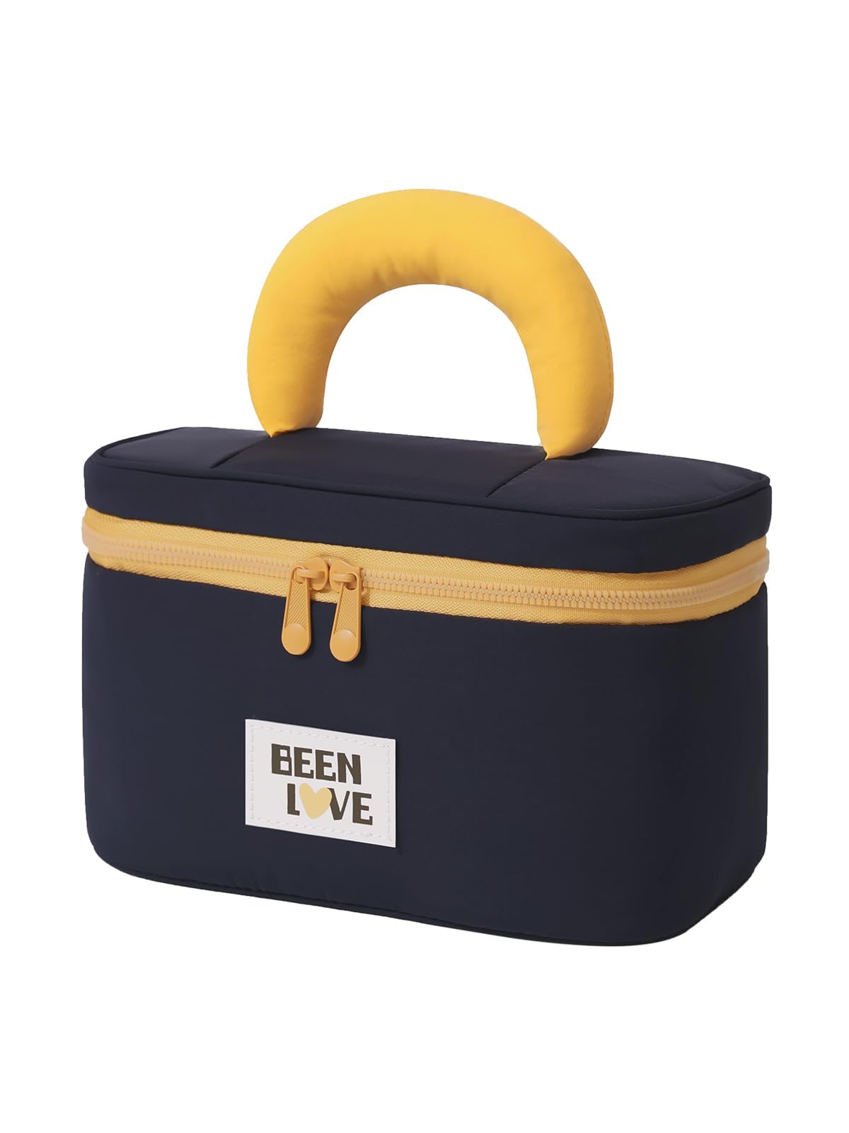 Lalamisi - Bolsa de maquillaje de viaje para mujer, bolsa de maquillaje de gran capacidad, bolsa organizadora, bolsa de aseo portátil, impermeable, con asa y divisor, marino, Bolsa de cosméticos de