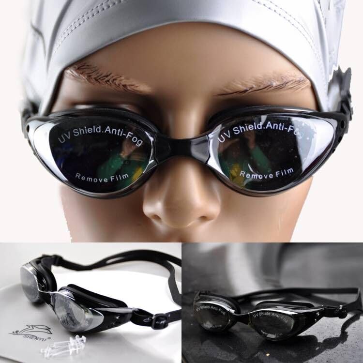 Gafas de natación con tapones auditivos siameses, PUBAMALL protección UV Antivaho sin fugas para hombres adultos Mujeres