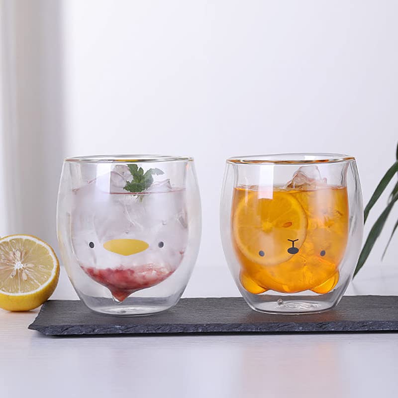 Taza de Cristal Creativa de Doble Pared con Oso y Perro 260 ml