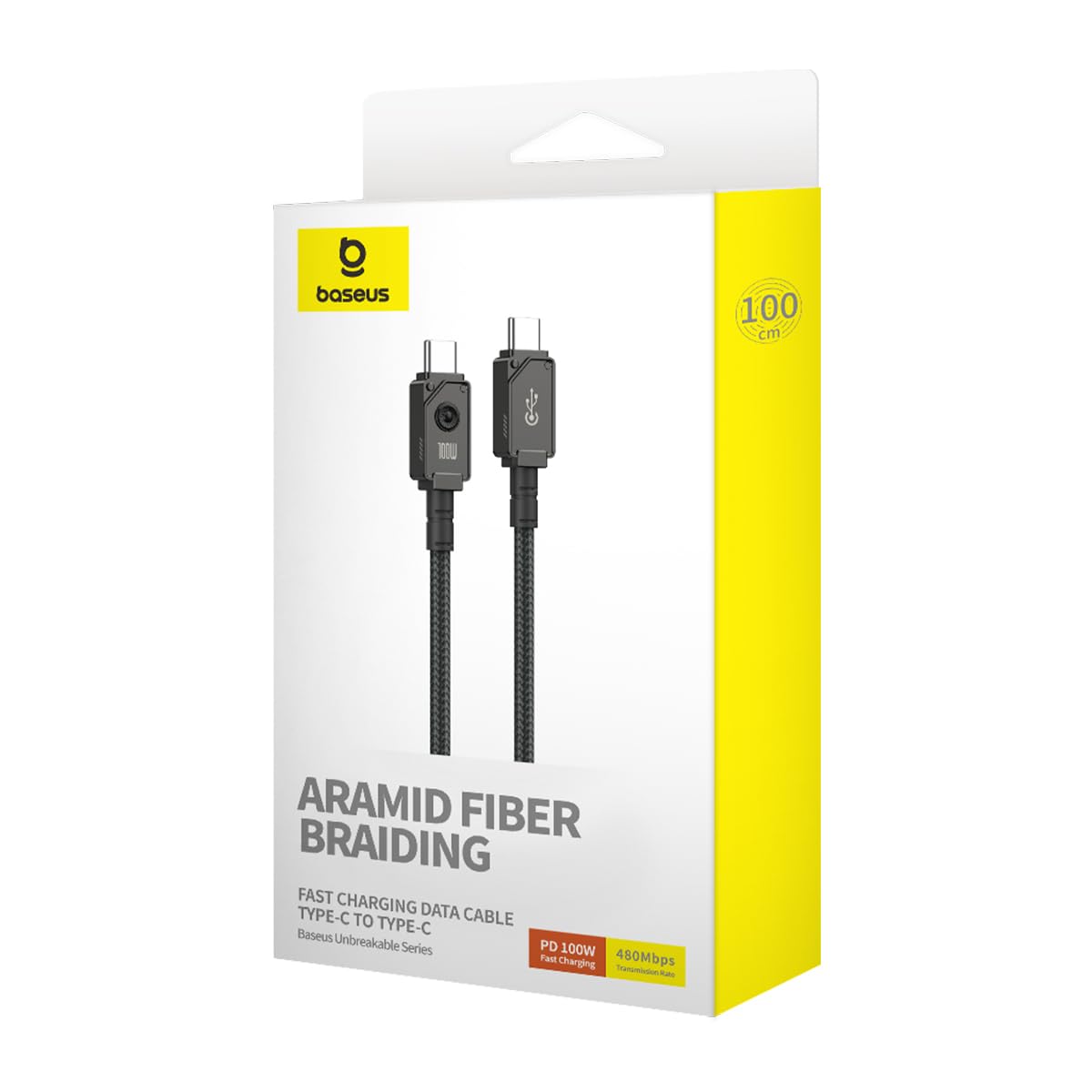 Baseus Cable Fibra aramida F-12 irrompible de Carga rápida y Datos Tipo-C a C, 100W, 1m, Negro