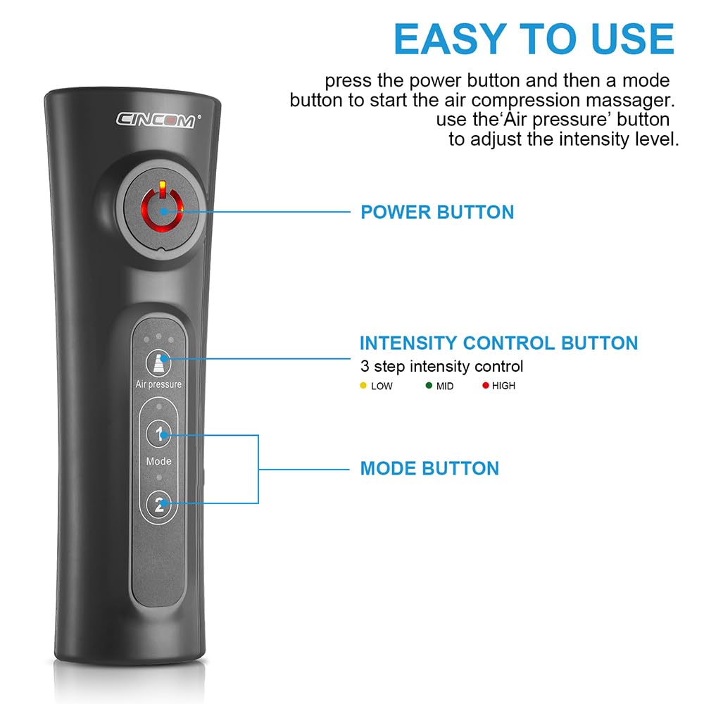 CINCOM Leg Massager for Circulation Air Compression Calf Wraps with 2 Modes 3 Intensities and Helpful for RLS and Edema