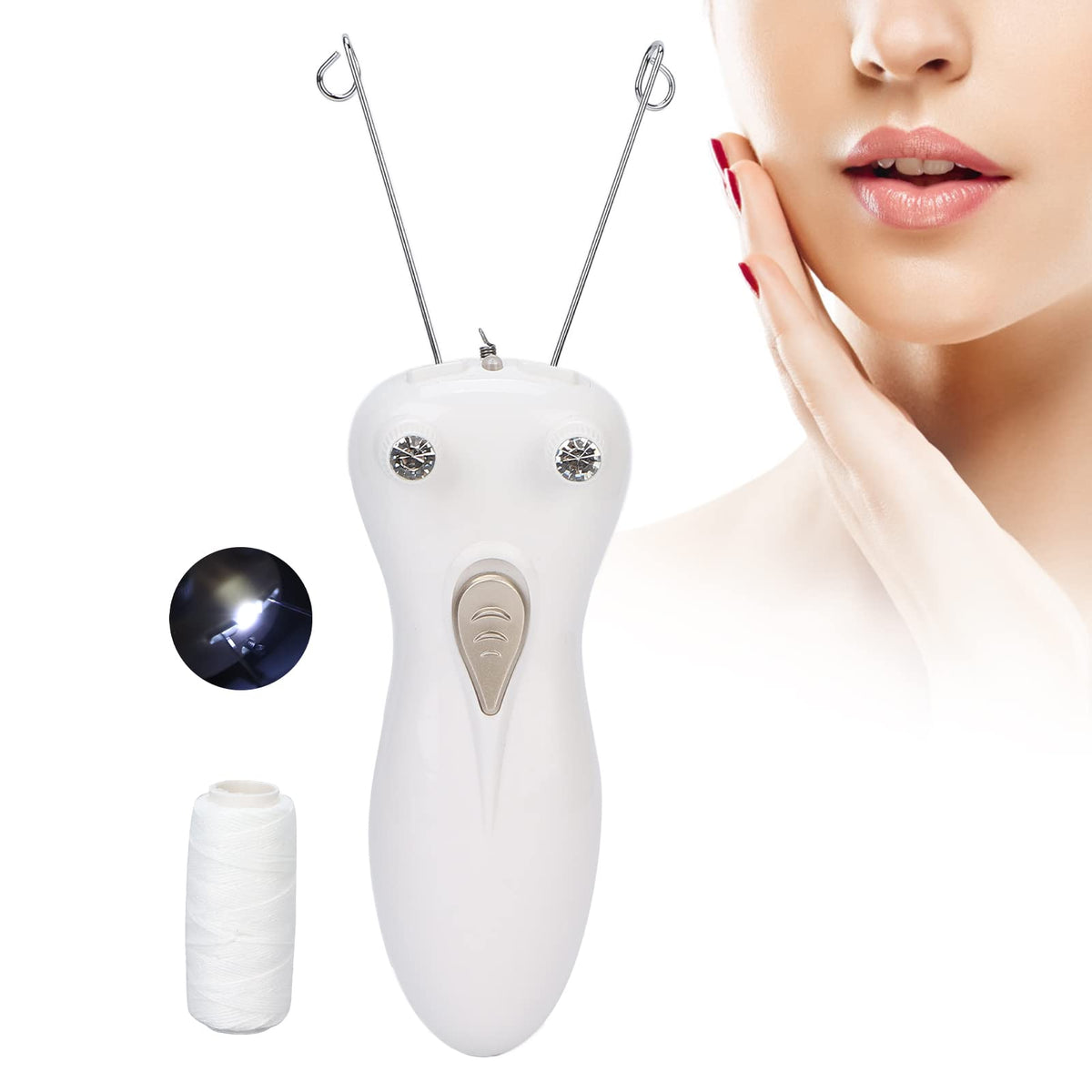 Depiladora Facial, Depiladora de Belleza Personal para Damas, Depiladora Eléctrica Inalámbrica de Hilo de Algodón para Labios Superiores, Mejillas, Mentón, Brazo, Pierna, Depilación sin Dolor
