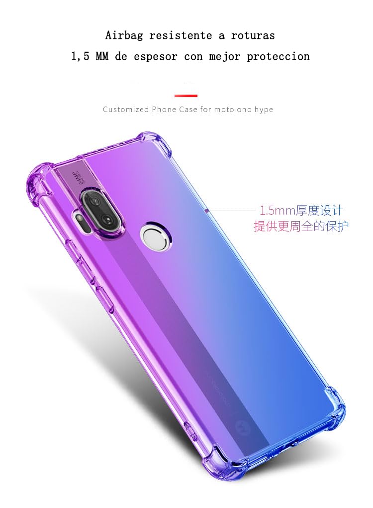 DABUNA Funda para Moto One Hyper Case Uso Rudo,Transparente Colores Degradados Protectora de Cámara Anticaída Carcasa Bumper(Púrpura Azul)