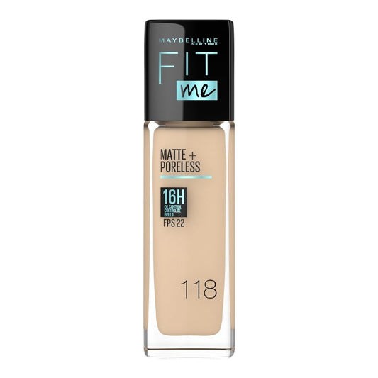 Maybelline Base de maquillaje matificante Fit Me Matte, tono 118 Light Beige, 110g