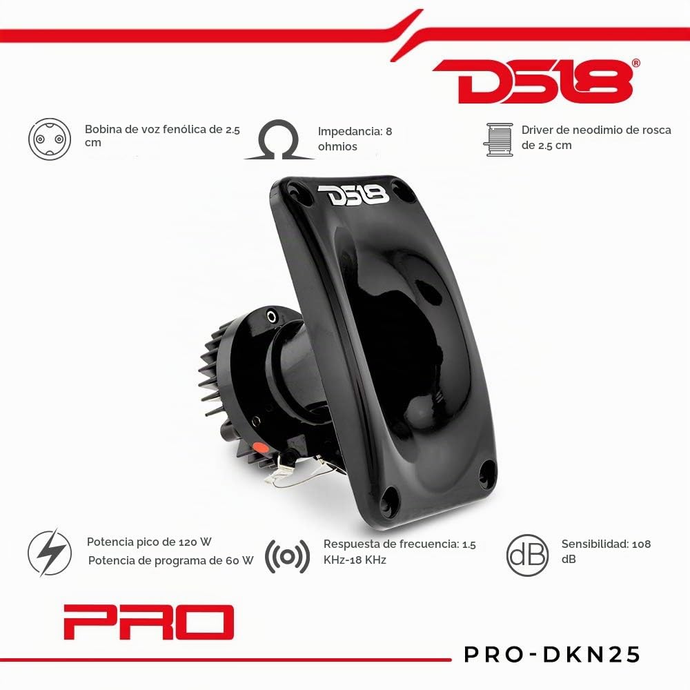 Driver de Compresión Neodimio DS18 PRO-DKN25 1 Inch Super con Trompeta 60 Watts Rms 120 Watts Max