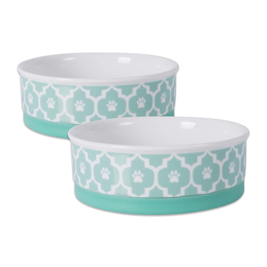 Bone Dry Lattice Collection - Cuenco y Recipiente para Mascotas, Juego Mediano, 6 x 2 Pulgadas, Aguamarina, 2 Piezas
