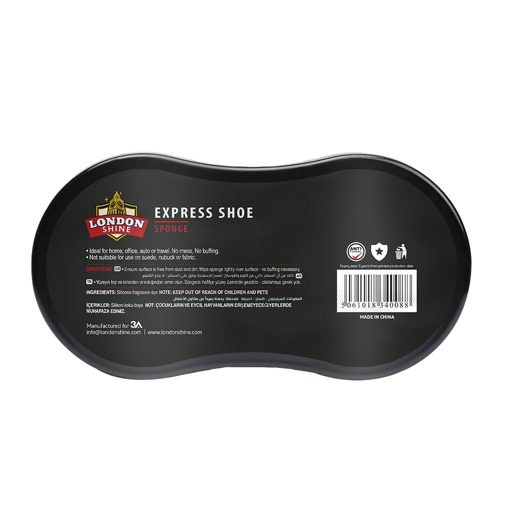Express Shoe Shine Sponge | Instant Shoe Shiner | Cuidado de zapatos de piel, botas y accesorios de piel | Producto de cuidado de piel de primera calidad. Brillo de zapatos sin pulir., Negro -, 60