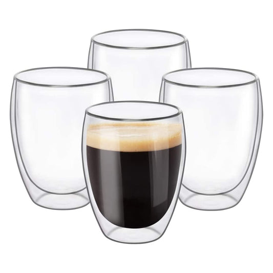 EasyWare Premium Set de Vasos y Tazas de Doble Pared de Vidrio Tèrmico Borosilicato Para Capucchino Espresso Té Café Etc (4 x 350)