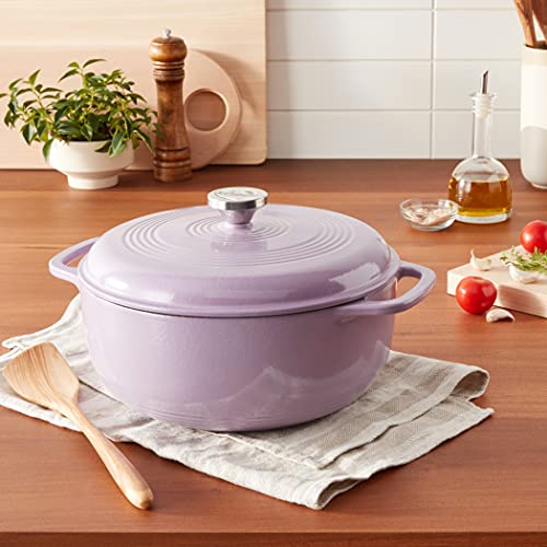 Lodge - Horno holandés de hierro fundido esmaltado de 6 cuartos con tapa, asas dobles, apto para horno hasta 500 °F o en estufa, uso para marinar, cocinar, hornear, refrigerar y servir, color lila