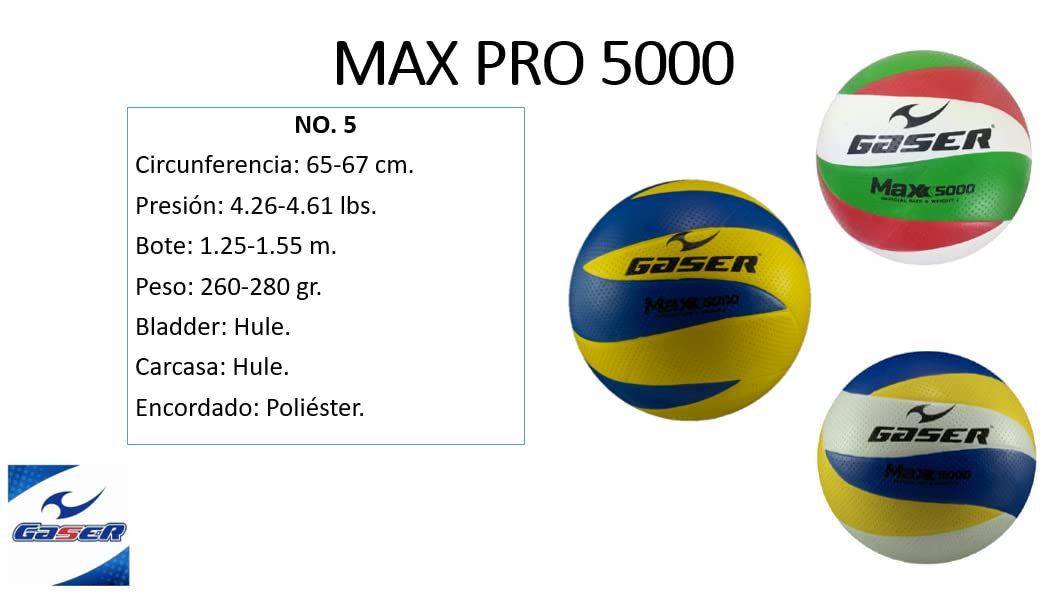 Gaser Balón Vóleibol MAX Pro 5000 No.5 (Amarillo, Azul)