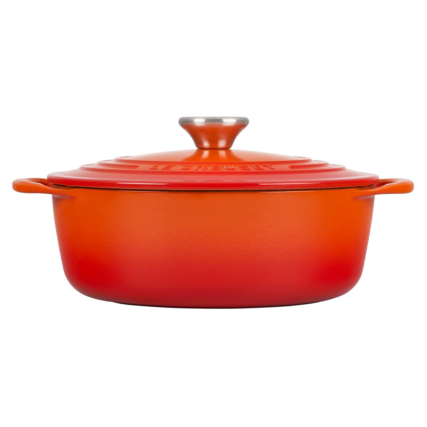 Le Creuset Horno holandés redondo poco profundo de hierro fundido, 2.75 cuartos de galón, llama