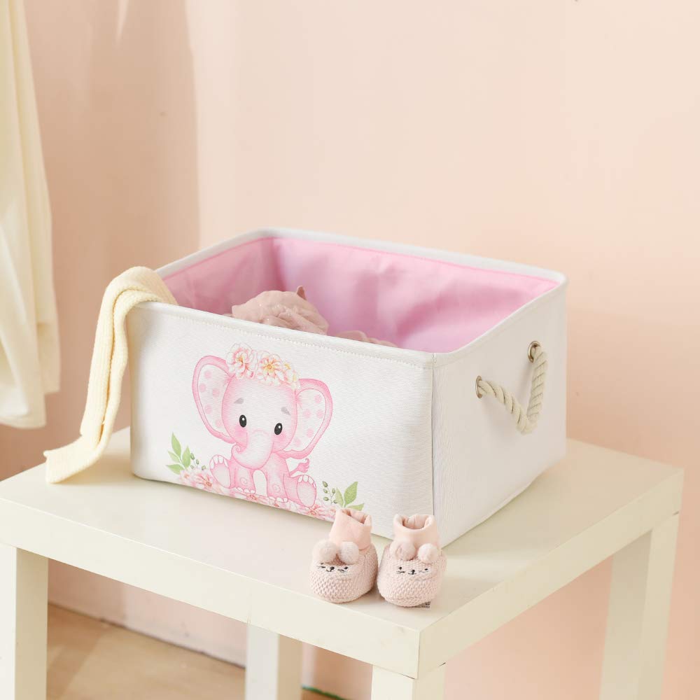 INough - Contenedores de almacenamiento de elefante rosa para niños, caja de regalo para bebé, cesta de almacenamiento plegable para ropa, cestas de tela para bebé, niños, habitación de guardería