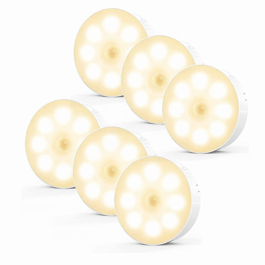 Luces de Noche LED Recargables Adhesivas Blanco Cálido con Sensor de Movimiento Paquete de 6
