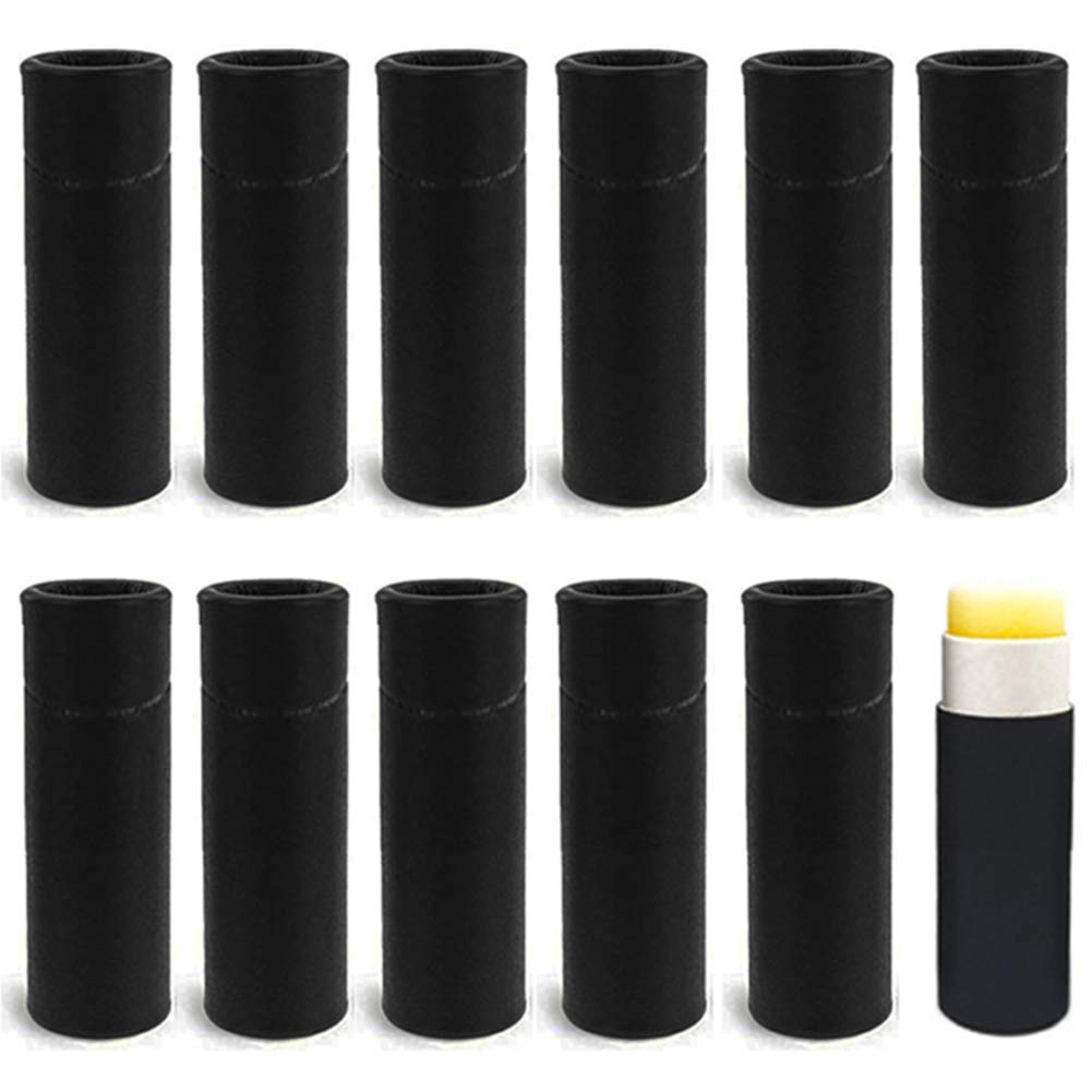 Healthcom 10 tubos de papel de cartón para bálsamo labial, tubo aspiradora de brillo labial, contenedor de cartón sólido, tubo redondo para muestras de cosméticos, desodorante, color negro