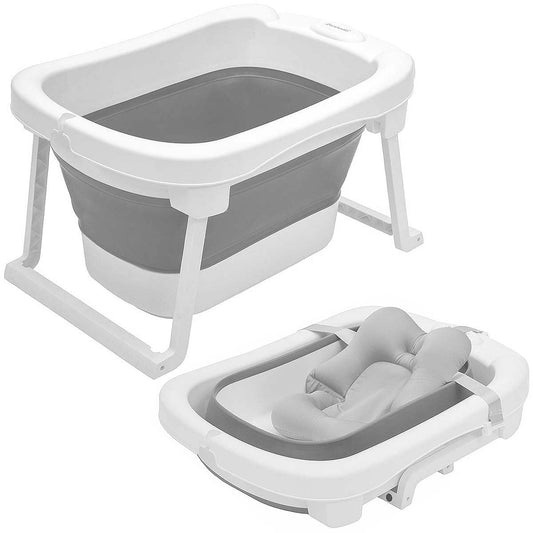 BAMBINETO Bañera para Bebé plegable con cojín antideslizante + banquito GRANDE