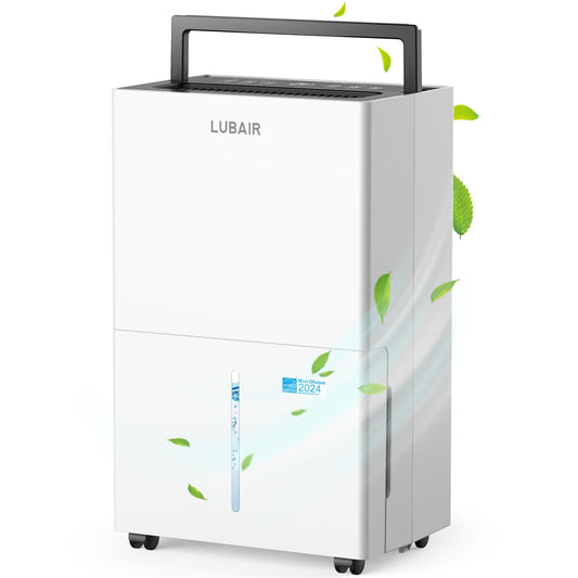 LUBAIR - Deshumidificador de 4500 pies cuadrados, 50 pintas, blanco, con drenaje automático o manual, control de humedad inteligente, para sótanos y hogar
