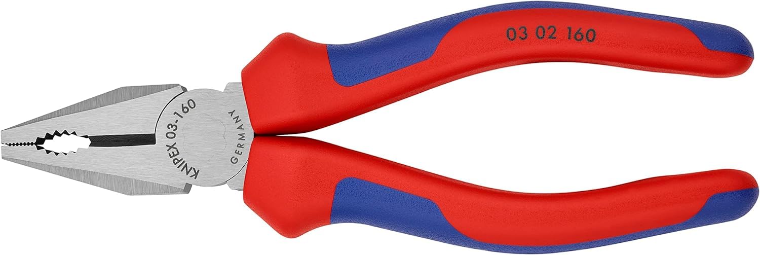 Knipex 03 02 160 SB Alicate Universal Atramentado con Fundas en Dos Componentes, color Negro, 160 mm