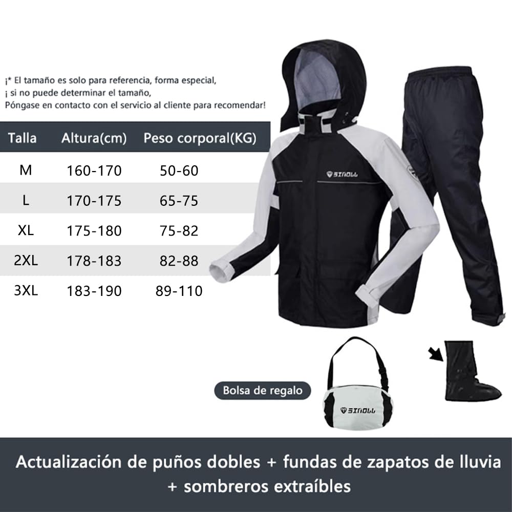 Traje Impermeable SINOLL Reflectante Motocicletas con Fundas Ocultas para Hombre y Mujer