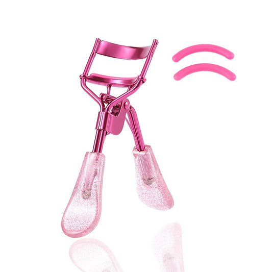 Uranian Rizador de pestañas rosa para maquillaje, rizador de pestañas con 2 almohadillas de silicona de repuesto para mujeres y niñas