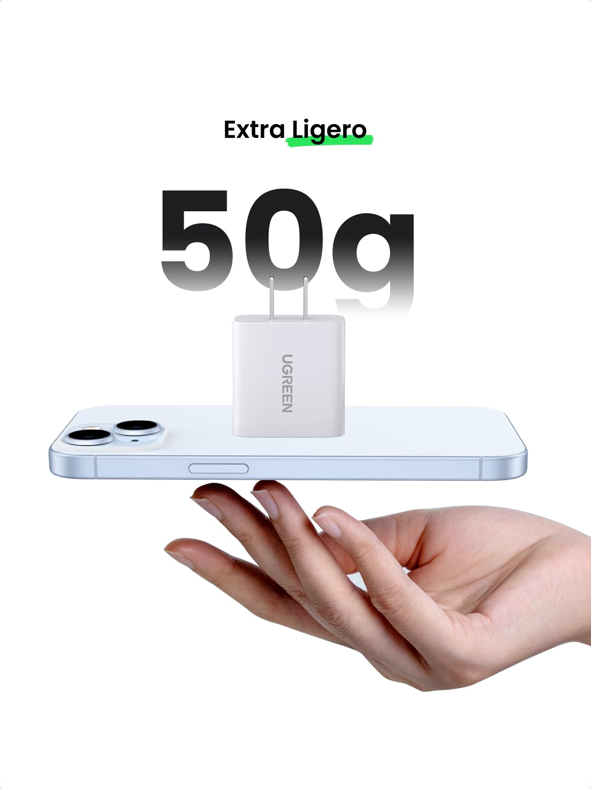 Cargador USB Tipo C UGREEN Blanco Rápido con Cable para iPhone y Galaxy