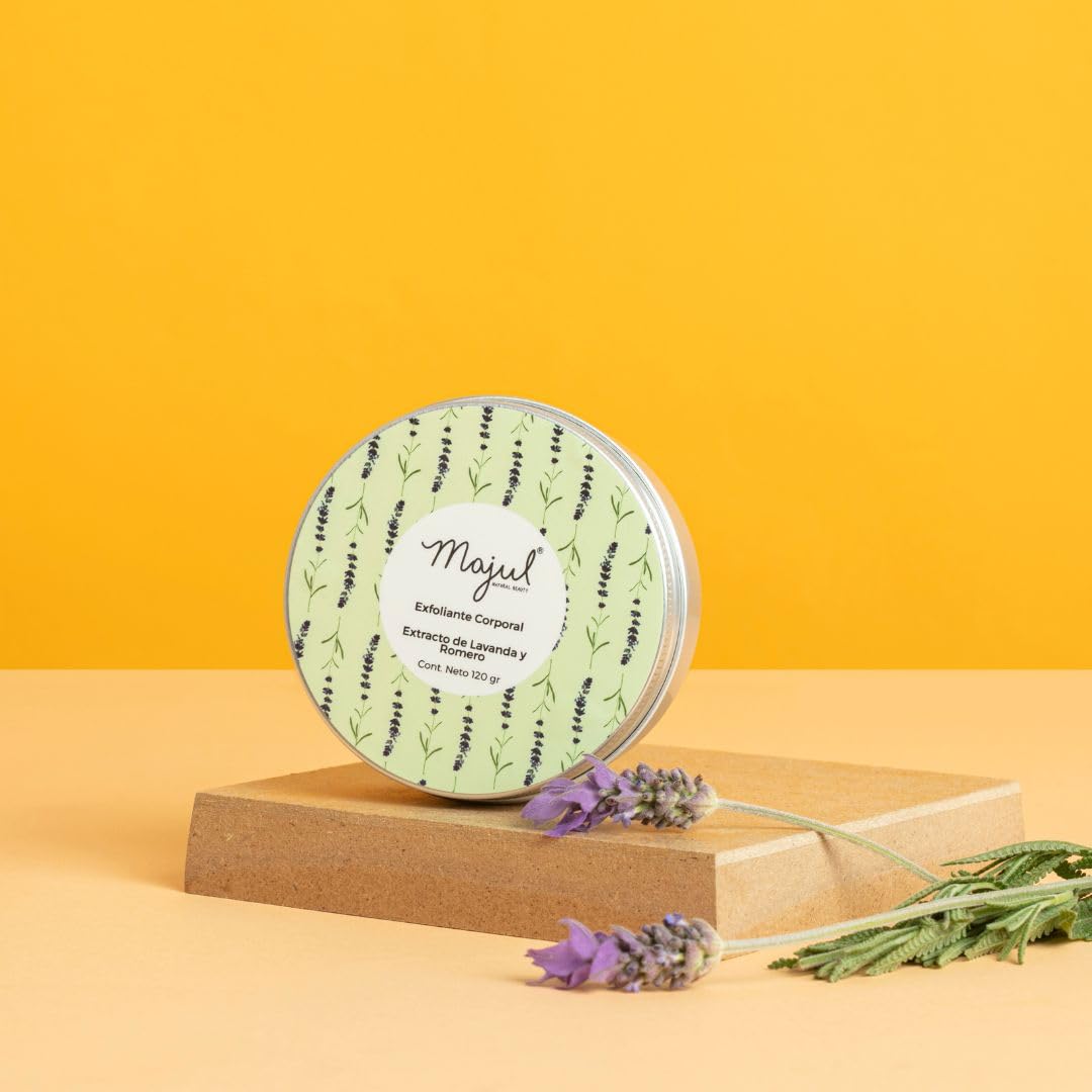 Majul Natural Beauty | Exfoliante Corporal con escencia de Lavanda y Romero, Manteca de Karité y Cacao, Exfoliante natural, presentación 120gr