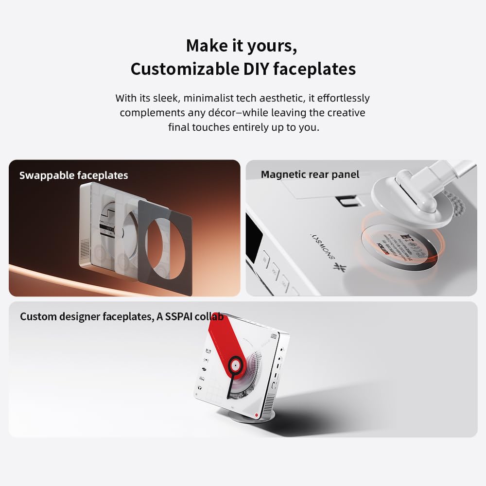 FIIO SNOWSKY Beatbox Reproductor de CD todo en uno, Boombox, altavoz Bluetooth estéreo de alta fidelidad con LDAC, extracción de CD USB, radio FM, entrada AUX, batería recargable y placas frontales
