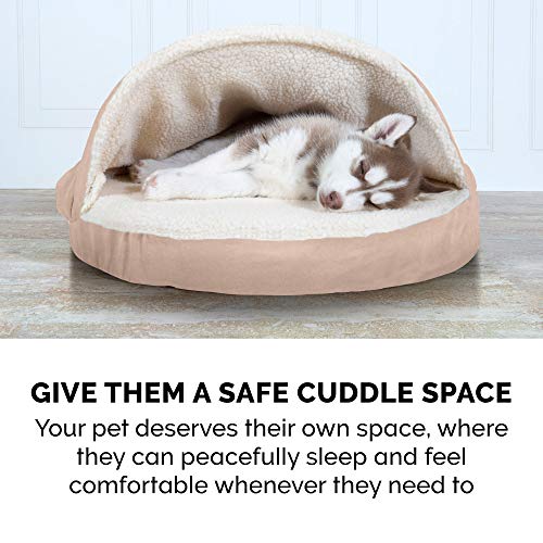 Furhaven Cama para Mascotas para Perros y Gatos, Manta de Sherpa y Gamuza, Cama ortopédica Redonda para Perros, Funda extraíble Lavable a máquina, Color Crema, 26 Pulgadas