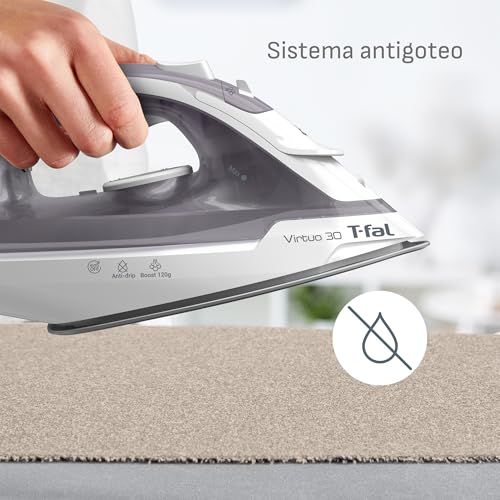 Plancha de Vapor T-fal gris con Suela de Cerámica y Cable Retráctil