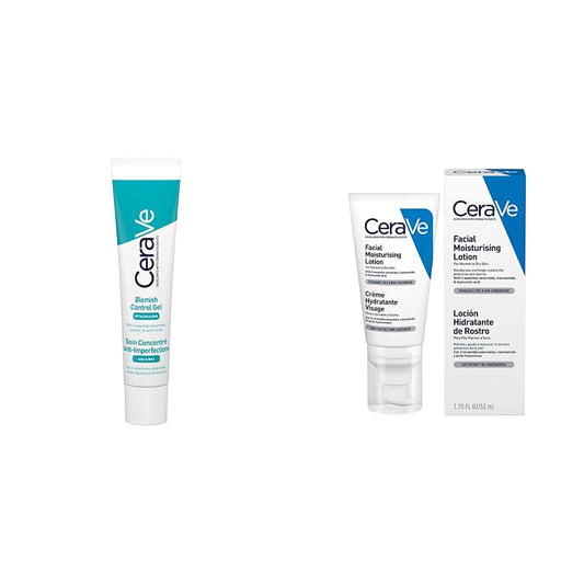 Cerave Gel Facial tratamiento Anti-imperfecciones Para Piel Grasa o Acne, 40ml + Loción Hidratante de Rostro |52ml| Hidratante facial de noche con textura ultraligera | Libre de fragancia