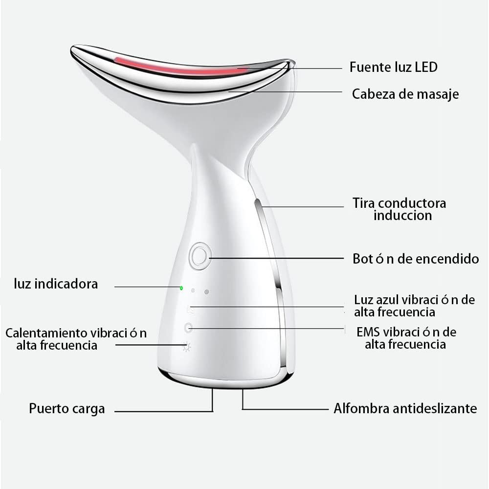 Masajeador Facial Cuello, 3 Modos Calentado Dispositivo de Belleza Facial con Luz LED, USB 7000 veces/min Máquina Belleza Facial Electrico, Antiarrugas, Antienvejecimiento, Limpieza Profunda Piel