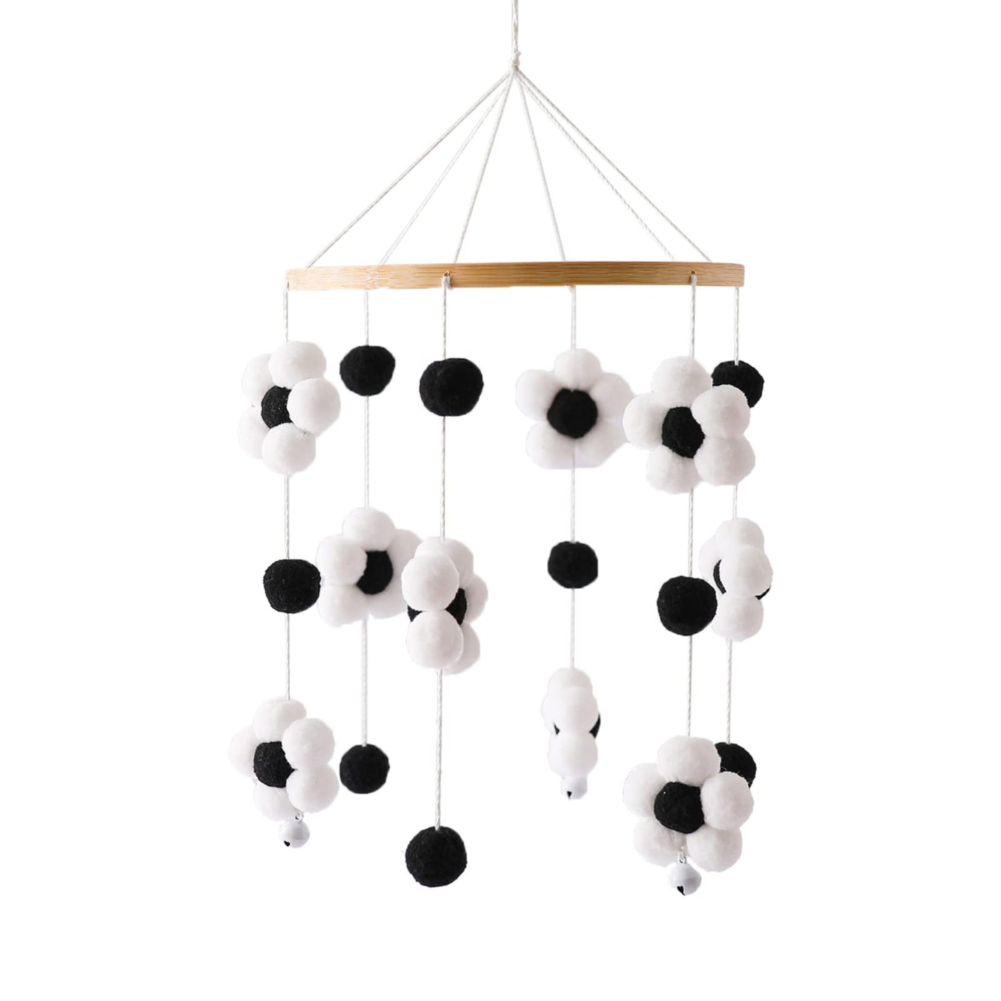 Móvil de bebé para cuna, moderno y bohemio para bebé, móvil de guardería para niña o niño, diseño de flores pequeñas, móvil de cuna para niños y niñas (blanco y negro)