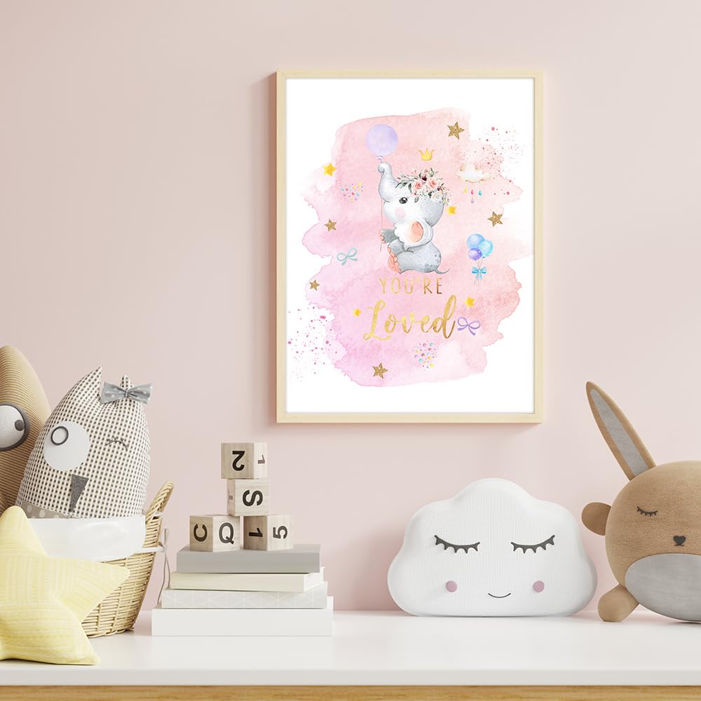 Canssape - Juego de 6 decoraciones de pared para guardería, diseño de elefante de 8 x 10 pulgadas, impresiones artísticas de pared de estrella, You Are Loved, (sin marco)