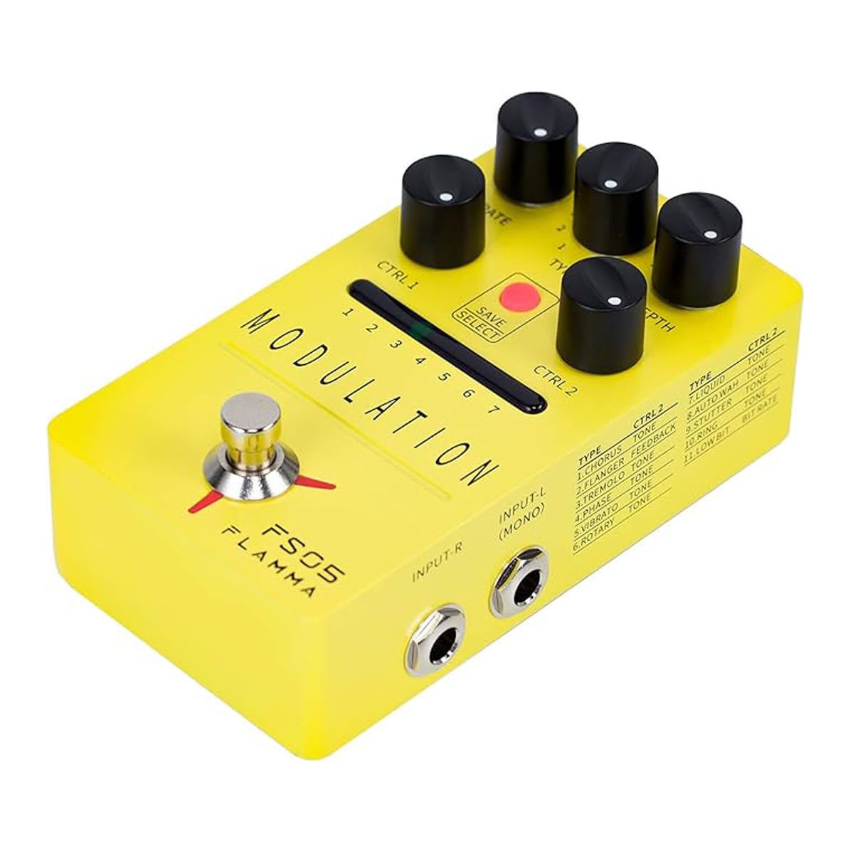 Pedal de Guitarra FLAMMA FS05 Estéreo con Múltiples Efectos de Modulación y True Bypass