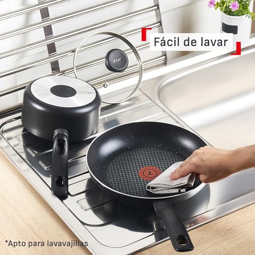 Batería de Cocina T-fal Negro con Antiadherente Easy Glide y Termo Señal