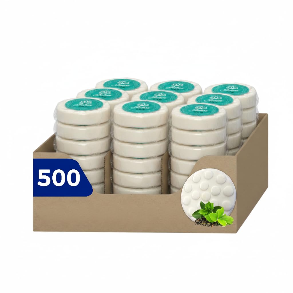 Caja de Jabón Corporal de 20g Con 500 Piezas, Mini Jabones Redondos Relajantes, Ideal Para Hoteles, Airbnb, Posadas, Hospitales, Spa, Jabon de Baño, Jabón Corporal Ecospa (Té Verde)