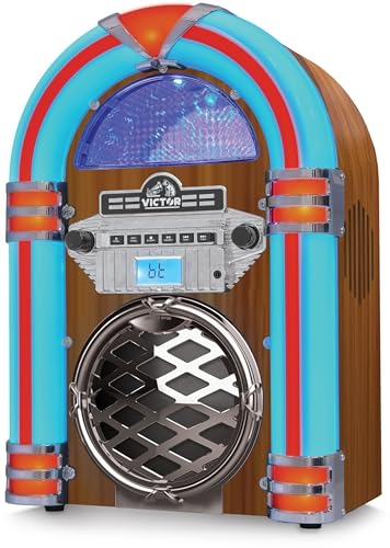 VICTOR VDTJ-1550 Broadway - Altavoz Bluetooth para computadora con Radio FM, iluminación LED Multicolor y Entrada Auxiliar, Perfecto para transmisión de música de Estilo Retro e iluminación Ambiental