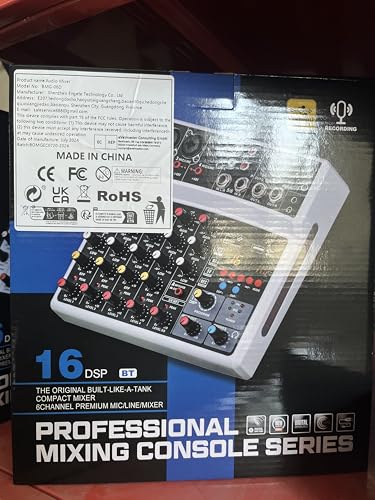 BOMGE - Mezclador de sonido de 6 canales, consola de mezcla digital profesional para streaming en vivo, karaoke y grabación estéreo, con reproducción de grabación de computadora de PC, Bluetooth, MP3