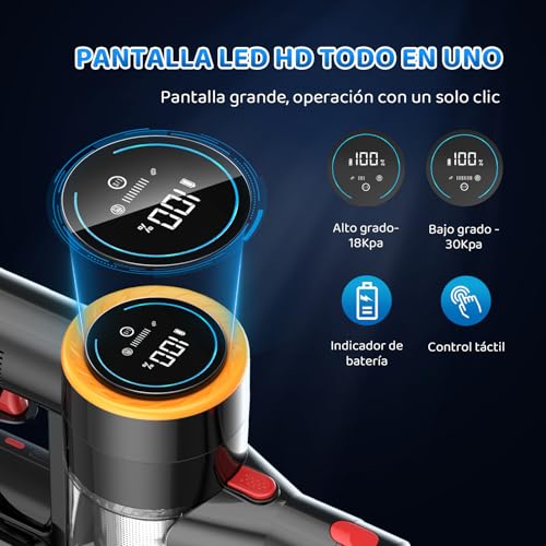 Aspiradora Inalambrica, Aspiradora de Mano y Vertical 2 en 1, 30KPa/350W Aspiradoras para el Hogar, Potente Succión,con Cepillo Sin Enredos,1L Taza para Polvo,para Pelo de Mascotas/Alfombra (Gris)